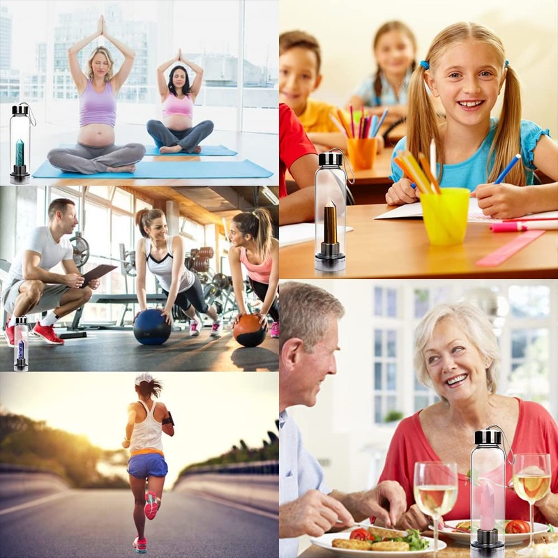 HINATAA Crystal Water Bottle, Removable Healing Natural Quartz Water Bottle,