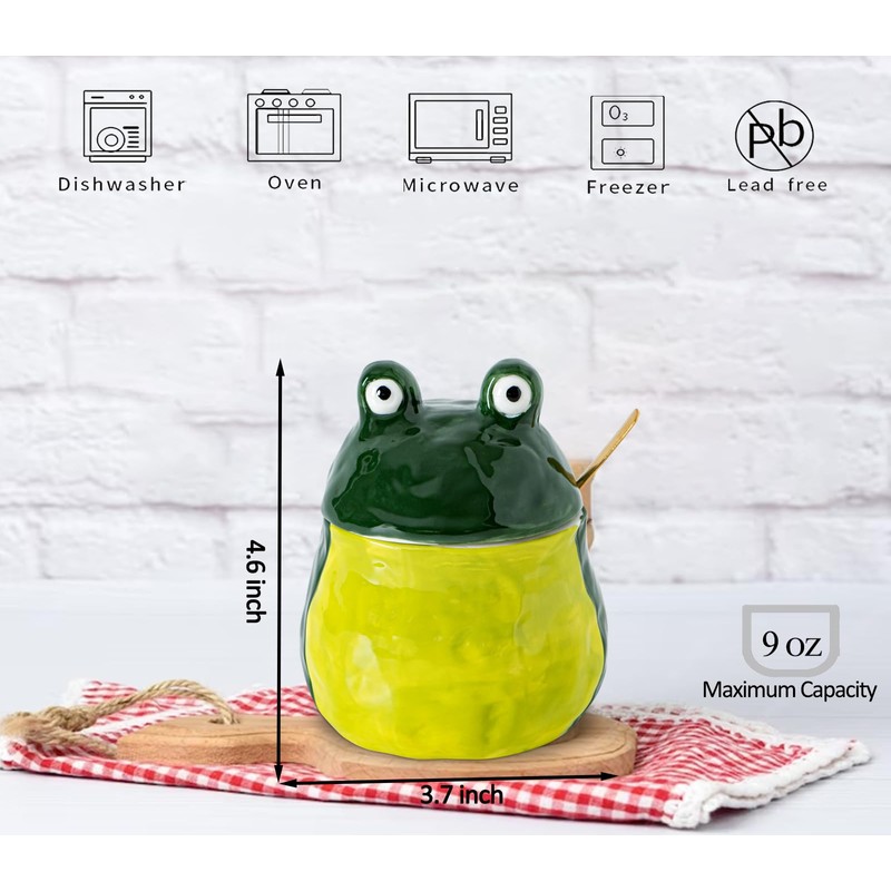 dgudgu Frog Salt Cellar With Lid And Bamboo Spoon Ceramic