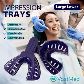 12PCS Dental Grade Disposable Perforated Dental #2 Large Lower Impression Trays by VASTMED | Plastic Materials Teeth Holder Dental Central Supply for Oral Tools