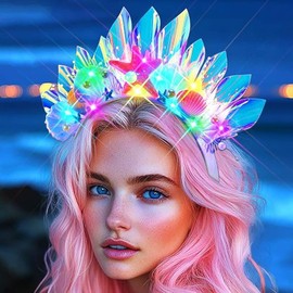 Evlry LED Crown Headband Luminous Shell Headpiece Glitter Starfish Beads Hair Accessories for Women