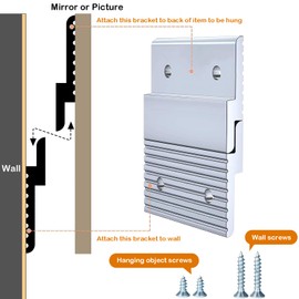 2'' French Cleat Hanger, Heavy Duty Picture Hanger Aluminum Z Clips with Screws, Interlocking Wall Mounting Brackets for Hanging Panel, Whiteboard, Cabinet, Shelf, Headboard, Art (6 Pairs, 30 lbs)