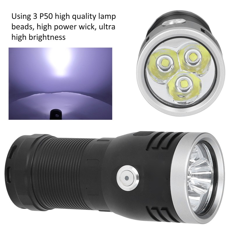 P50 Flashlight 3LED Long Range Flashlight 10000LM Stepless Dimming USB