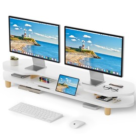 AFOOYO 2 Tier White Dual Monitor Stand Riser,Wider Board Computer Monitor Stand for 2 Monitors,Slot For Phone/Tablet Office Desktop Organizer for Laptop,PC,Computer,Printer,White
