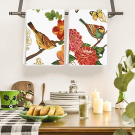 Spring Kitchen Towels Dish Towels, 16x24 Inch Seasonal Floral Decoration Hand Towels Set of 4 (Vivid Birds)