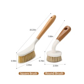 Dish Washing Brush Sisal with Bamboo Handle Dish Scrubber, Scrub Brush for Pans, Pots, Dishwashing and Cleaning Brushes (Square Brush and Short Brush)