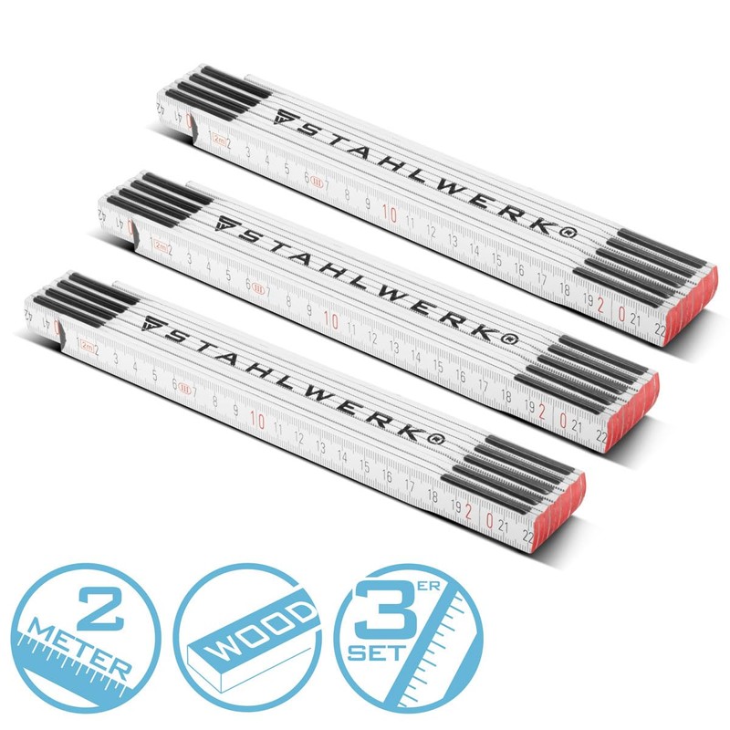 STAHLWERK Folding Ruler Set of 3 2 Metres Precise Wooden