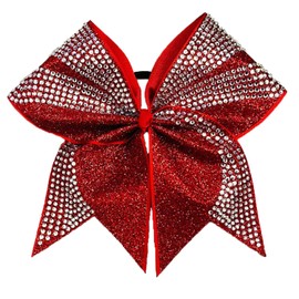Glitter Rhinestone Ascent Competition Cheer Hair Bow (Red)