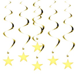 PATIKIL 6pcs Hanging Stars Decorations, 27inch Star Hanging Party Backdrop Decorations Party Supplies Shiny Twinkle Streamers for Wedding Birthday Party Graduation Ceiling, Gold