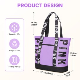 Boomistry Travel Tote Bag for Women Girl, Large Waterproof Beach Bag for Daily (Purple)