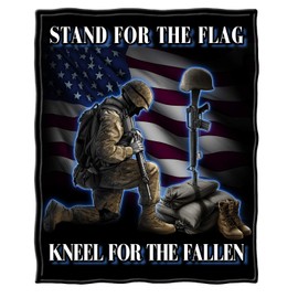 Erazor Bits Military Throw Blanket, Stand for The Flag Blanket, Kneel for The Fallen Cozy Fleece Bed Spread, Solider Kneeling Cover MM2323-TB (50 x 60 Inches)