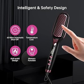 Hair Straightener, Brush and Iron All in One, Hs1 Brush with 16 Heat, Scald Resistance and Automatic Closing Function, Cermet Heating with LCD Gravel, Suitable for The Whole Family