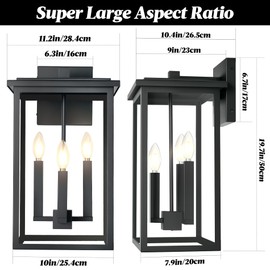 ZSMAIKU Modern Outdoor Wall Lights,Large Exterior Wall Sconce,Black Porch Light Fixture,Outdoor House Lights Wall Mount,Waterproof Outside Light For Garage Front Door With Thick Clear Glass E12 1 Pack