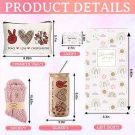 DHQH Cheerleader Gifts for Women, Peace Love Cheerleading Gifts Set 16OZ Glass Cup with Lid and Straw