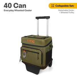 RTIC 40 Can Everyday Wheeled Cooler, Soft Sided Insulated Portable Rolling Collapsible Cooler Bag with Wheels and Handle for Outdoor, Beach, Camping, Sports, Travel, Leakproof, Olive