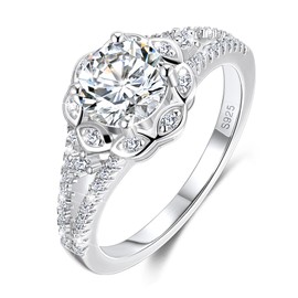 MYBELLNA Moissanite Ring for Women, 1ct D Colour VVS1 Clarity, Brilliant Round Cut Lab Diamond Ring, 18K White Gold Plated 925 Sterling Silver Promise Rings for Engagement, Wedding, Mother's Day