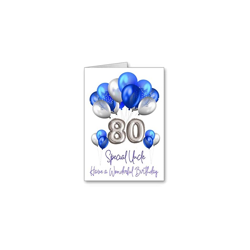 Uncle Happy 80th Birthday Card 80 age Balloons (envelope Included)