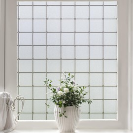 Windimiley Window Privacy Film Frosted Glass Static Clings, Decorative Bathroom Door Cover, Sun Blocking Lattice Vinyl Stickers, Heat Control Home Window Tint, 23.6 x 78.7In, Pure