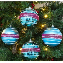 Christmas Concepts® Pack of 5-100mm Large Baubles - Shiny, Matte & Bead Design - Christmas Decorations (Ice Blue & Purple)