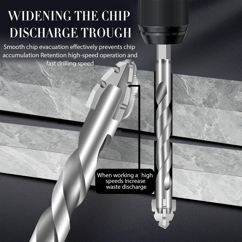 7-Piece Four-Edged Sawtooth Eccentric Drill Bit Set, 3/4/5/6/8/10/12 mm, Four-Edged