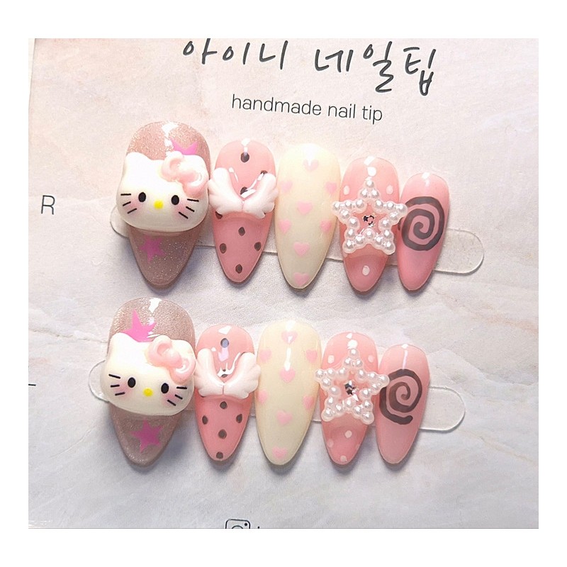 [Commemorating store openingSuper special discount] Kitschy Pink Angel Kitty Nail