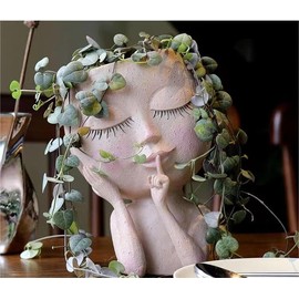 Face PlanterDing Zan PoDing zants Succulent Planters, Face Flower Pot Head Planter for Indoor Outdoor Plants with Drainage Hole Cute Lady Face Plant Pots(White)