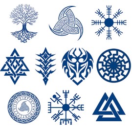 CUTELIILI 10 Pcs Celtic Viking Tattoos Nordic Tattoo for the Back of Hands and Forearms, Cool Bule Tribal Face Tattoo Viking