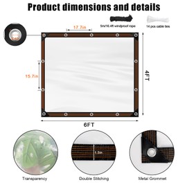 4x6ft Waterproof Clear Vinyl Tarps with Grommets Outdoor Clear Curtains,Thicken Transparent Waterproof Tarpaulin Insulation Shed Cloth for Patio Enclosure Gardening Chicken Coop