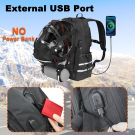 JLDTOP Motorcycle Helmet Backpack Bag for Men/Women, Large Capacity Biker Backpack with Reflective Strips/USB Charging Port, Helmet Carrier for Riding Travel Hiking (Black)
