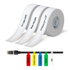 NIIMBOT Thermal Cable Labels, 12.5 x 109 mm Label Printer, Thermal Paper Compatible with D110 D11 D101 H1S Label Printer, 65 Labels/Roll (3 Roll Pack) (White)