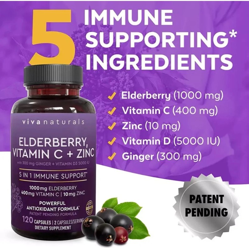 Eey's Boutique Elderberry 5 in 1 Immune Support , Zinc,