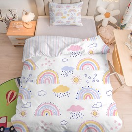 Linfye Bed Linen 120 x 150 cm Girls Rainbow Bedding Sets Children's Bed Linen Duvet Cover 120 x 150 cm Stars Sun Soft Microfibre Duvet Covers with Zip + 1 Pillowcase 40 x 60 cm