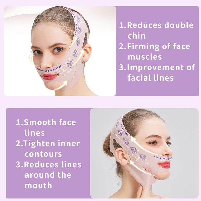 Face Bands,V Line Lifting Mask,Face Contouring Sleeping Anti-Wrinkle Band（Pink）