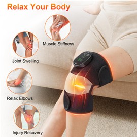 YUANBO Electric Knee Massager, 3-in-1 Cordless Heated Knee Massager with Heat for Knee Elbow Shoulder Wrap with 3 Vibration & Heating Modes (2 Pack)