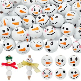 PandaHall 6 Styles Large Hole Snowman Wooden Beads - 60pcs 20mm, White Ball Head with 4.5mm Hole Spacer Beads for Christmas Farmhouse Craft Decoration Jewelry Making