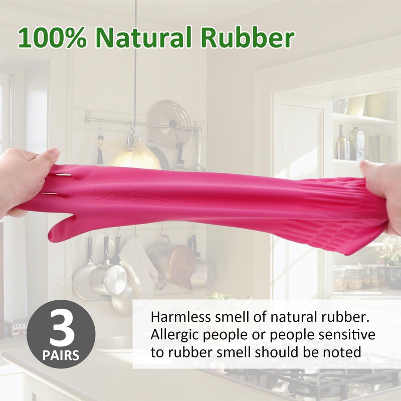 WATUNID 3 Pairs of Household Gloves, Long Rubber Gloves, Reusable