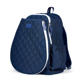 Ame & Lulu Game On Tennis Backpack - Contains Padded & Adjustable Straps - Two Exterior Water Bottle Pockets (Quilted Navy/White)
