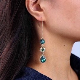 Inateannal Boho Emerald Teardrop Earrings Green Emerald Dangle Earrings Green Crystal Drop Earrings Emerald Hook Earrings Wedding Teardrop Earrings Jewelry for Women and Girls