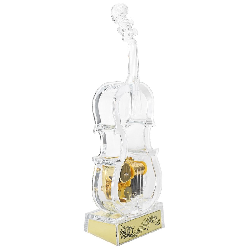 Cello Shaped Music Box with LED Lights Transparent Musical Box