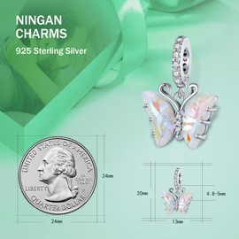 NINGAN Shiny Butterfly Pendant 925 Sterling Silver Women's Bracelet Dangle Charms with 5A Zircon Fashion jewelry Gift