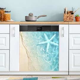 JIPONI Dishwasher Magnetic Cover Summer Beach Blue Starfish Sea Dishwasher Magnetic Kitchen Art Decor, Dishwasher Magnetic Sticker 23 W x 26 H Inch