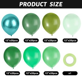 LovesTown 140PCS Green Balloons Set, 12" Party Balloons Large Latex Balloons Garland Arch Kit for Birthday Party Decorations