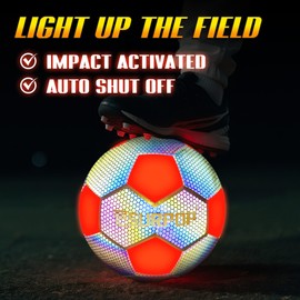 Glow in The Dark Soccer Ball with LED Lights - Light Up Soccer Ball for Night Games, Size 5 Gift for Kids & Adults, Includes Pump