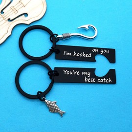 Valentines Day Keyring Gifts for Boyfriend Husband I'm Hooked on You You're My Best Catch Keyring Set for Couple Christmas Birthday Gifts Anniversary Keyring Gifts for Husband Wife