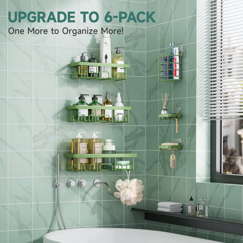 Veken Rustproof & Waterproof Shower Caddy 6-Pack, No Drilling Adhesive