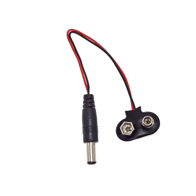 9V Battery Clip with 2.1mm X 5.5mm Male DC Plug,
