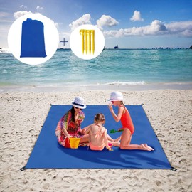 Ruayia Beach Blanket, Beach Mat, Sandproof Picnic Blanket, 210 x 200 cm, Foldable Portable Pocket Blanket, Waterproof Blanket with 4 Pegs for Travel for the Beach, Hiking, Camping and Outdoor (Blue)