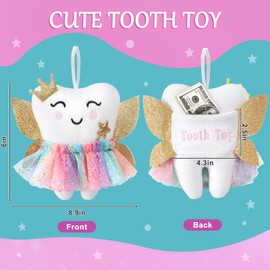 G.C Kids Tooth Pillow Toys Boys Girls Tooth Holder Teeth Fairy Stuffed Animal Plush Toy with Wings Pocket Tooth Notepad Felt Keepsake Wallet Pouch Gifts