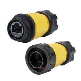 CNLINKO YM-20 RJ45 Waterproof Connector Set, CAT6 Ethernet Connector 8P8C Dual Port Connector, Panel Mount Receptacles Socket, IP68 Waterproof Connector (Yellow RJ45 in-line Set)