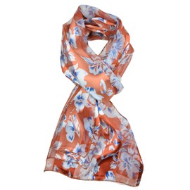 Plum Feathers Floral and Artsy Prints Silky Satin Scarf (Chocolate Floral)