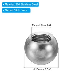 PATIKIL Nuts Button 10 Pack M6 Internal Thread 10 mm AD 304 Stainless Steel Round Ball Screw Cap Cover for Lighting Furniture DIY Decoration Silver